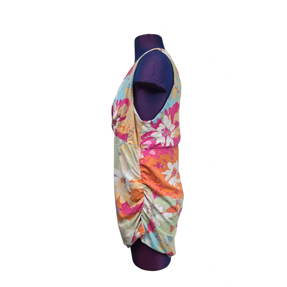 Cabi XL Floral Empire Waist Tank Top Multi Color Square Neck Ruched Side Y2K - Picture 3 of 7